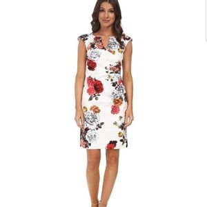 ADRIANNA PAPELL White Floral Dress Size 4 Pleated